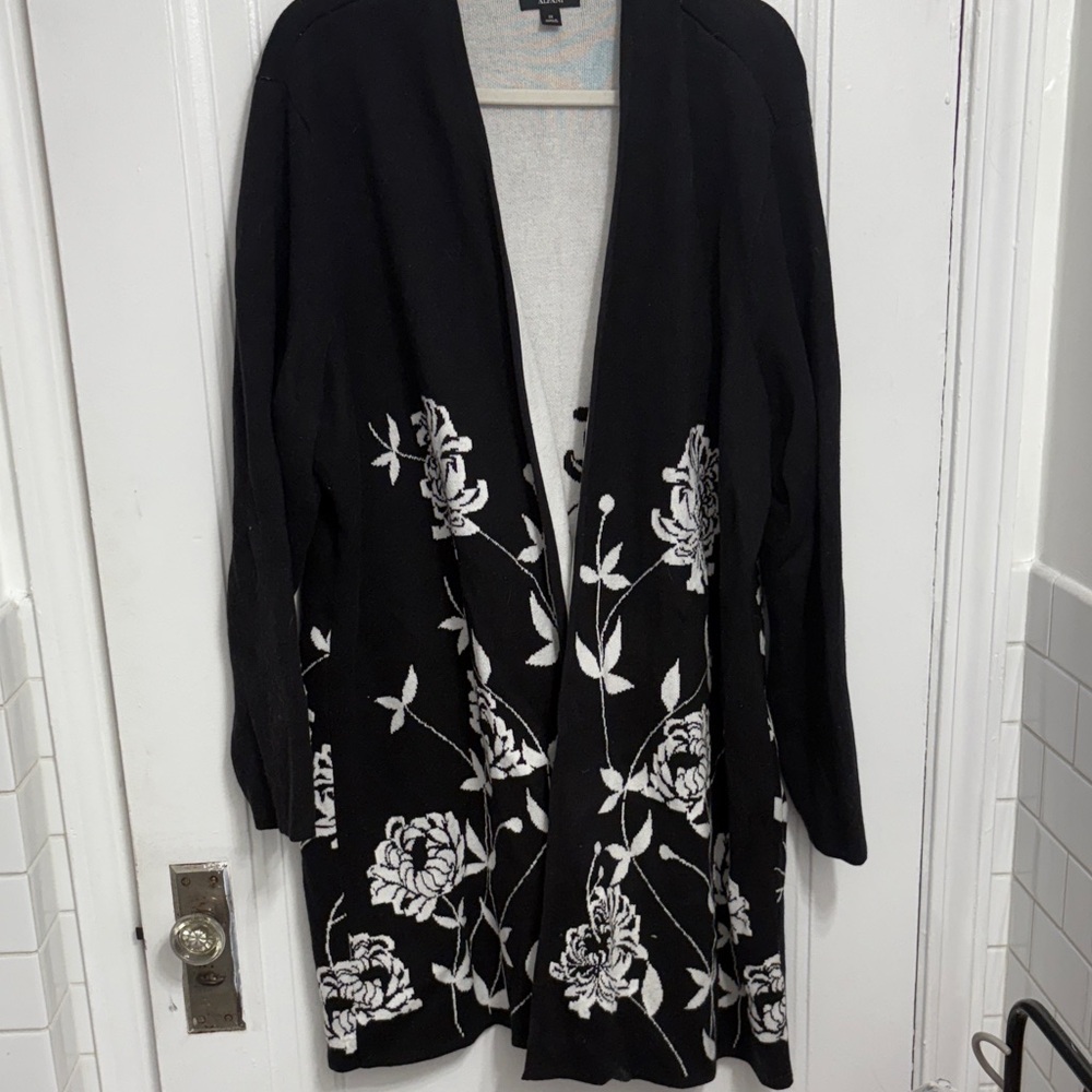 Alfani Black Cardigan with White Floral Pattern